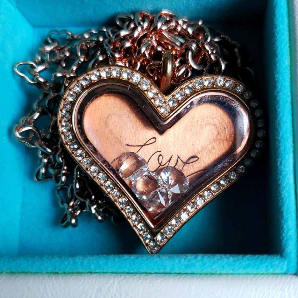 Origami Owl Rose Gold Heart Locket with chain